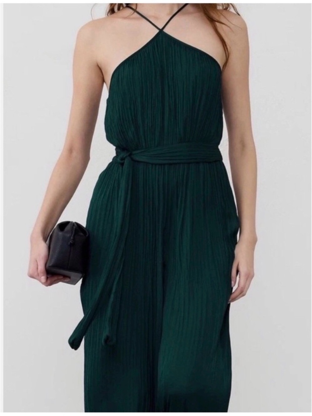 NWT Banana Republic Factory Teal Petite V-Neck Pleated Satiny Romper, MP - Picture 2 of 11